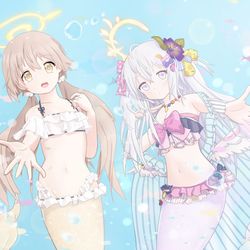 人魚になったアズサちゃんとヒフミちゃん