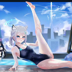 Shiroko stretching at the pool