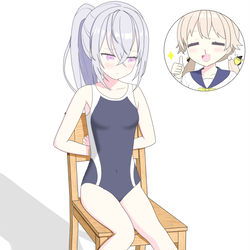 訓練と称して拘束されてしまうアズサと傍観するヒフミ