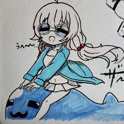 クジラの浮き輪に乗る水着おじさん