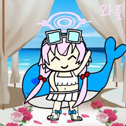 해변에서 인사하는 호시노