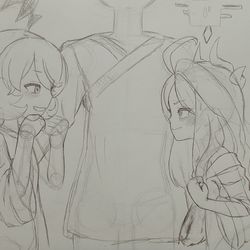 らくがき) <先生をはさんで戦いヒナちゃんとイロハ>
