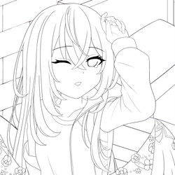 寝起きアズサ　線画