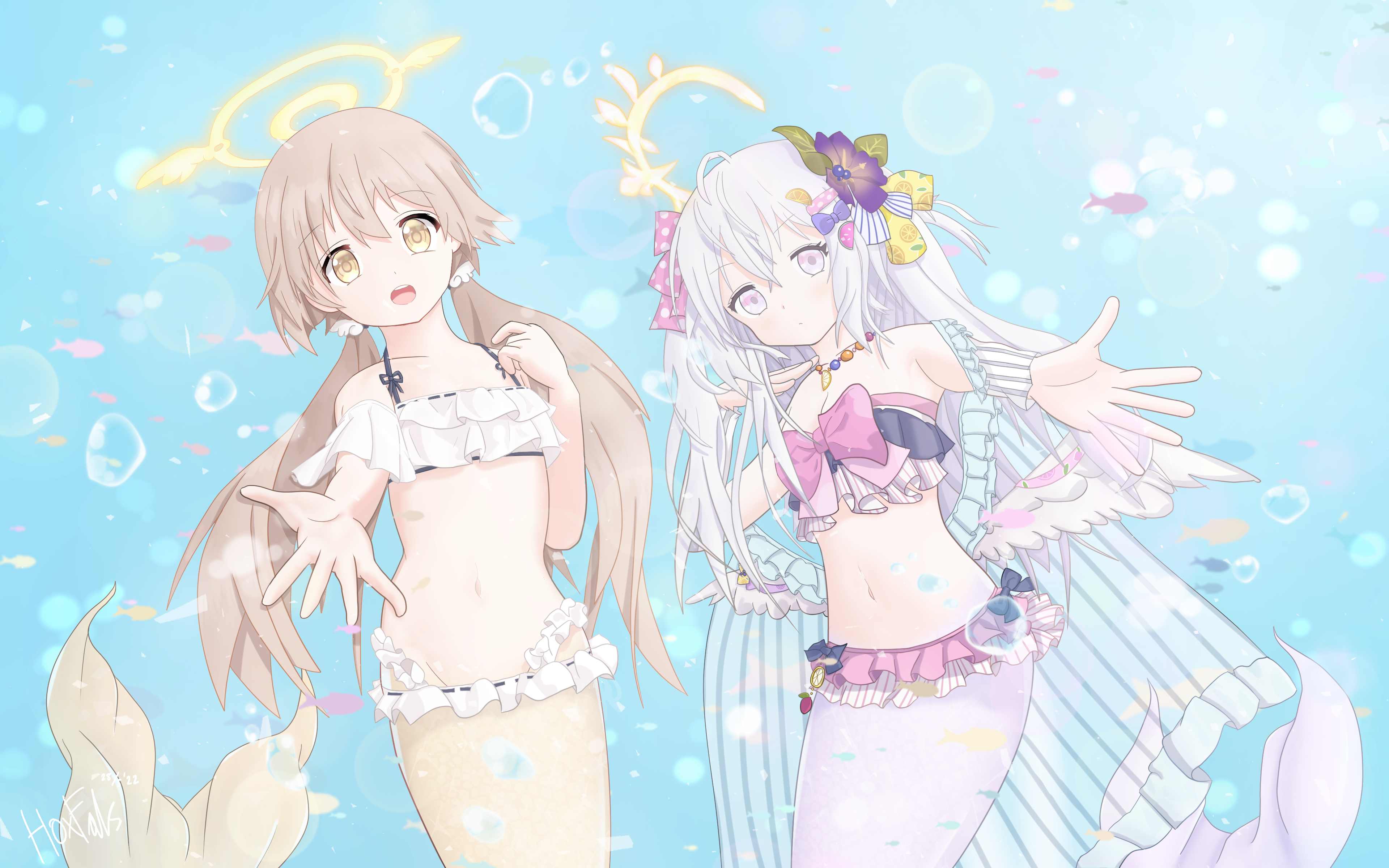 人魚になったアズサちゃんとヒフミちゃん