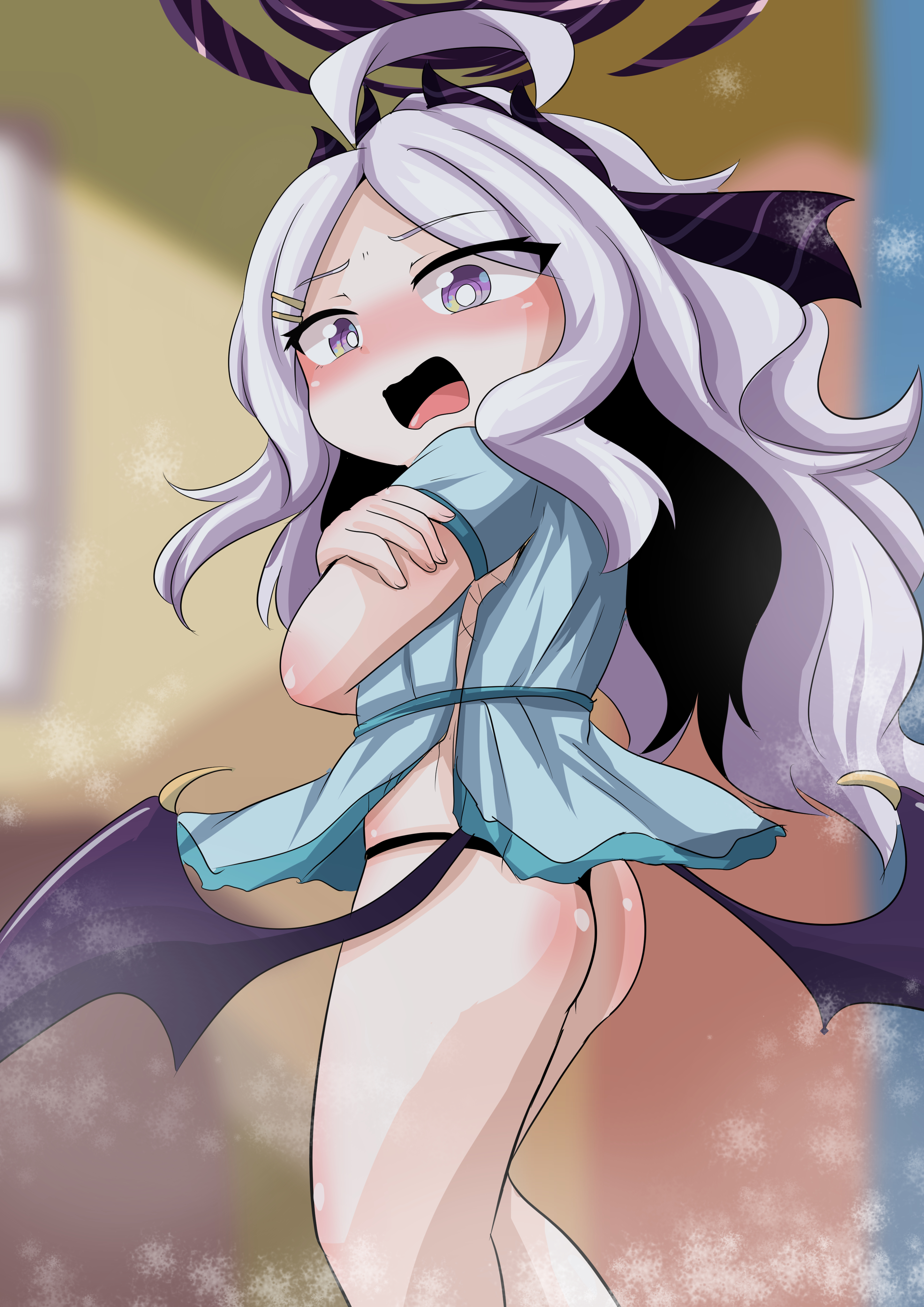 自分のサイズに合わないドレスを着てあられもない姿になったヒナ