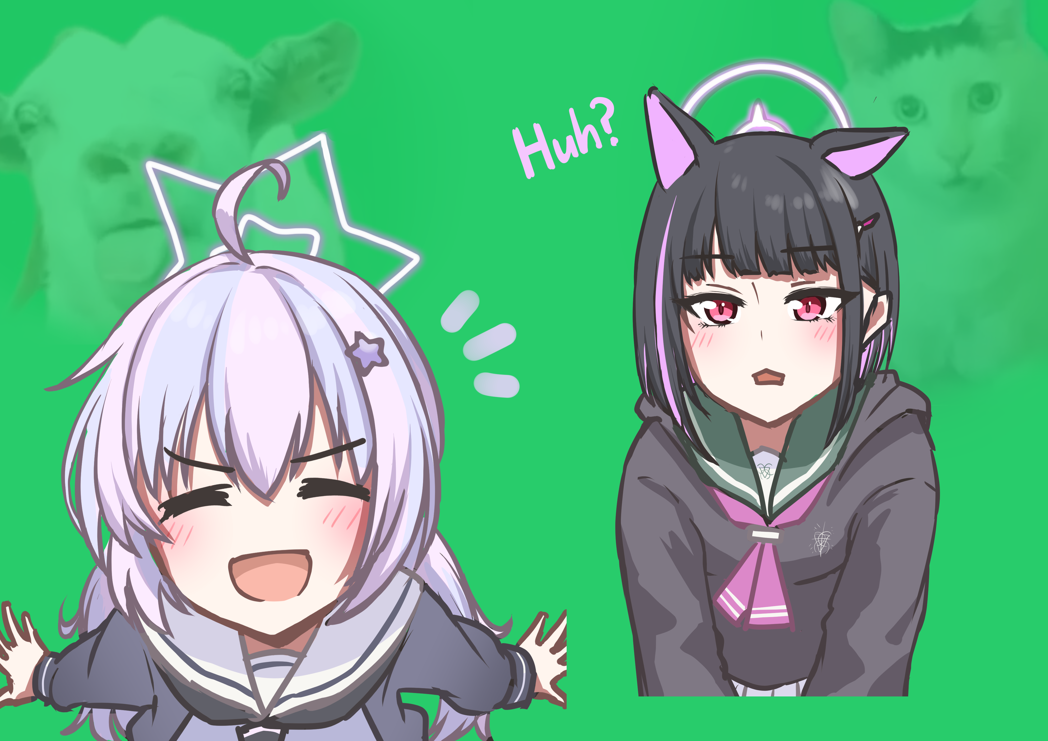 猫ミームみたいなカズサとレイサ